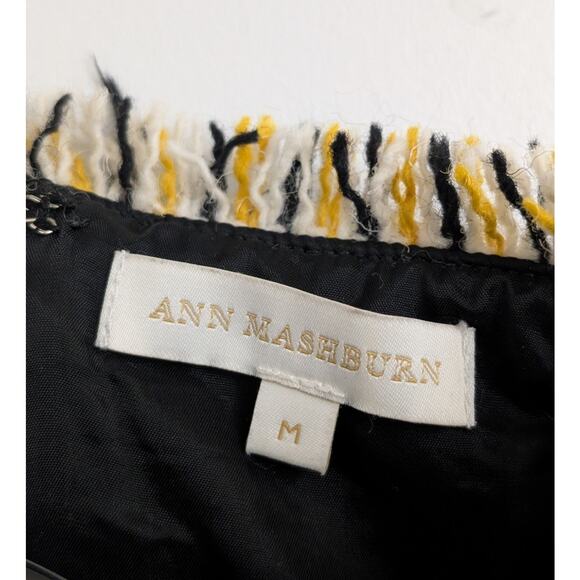 Ann Mashburn Ana Yellow Black Wool Tweed Fringe Top Size Medium - Picture 4 of 7